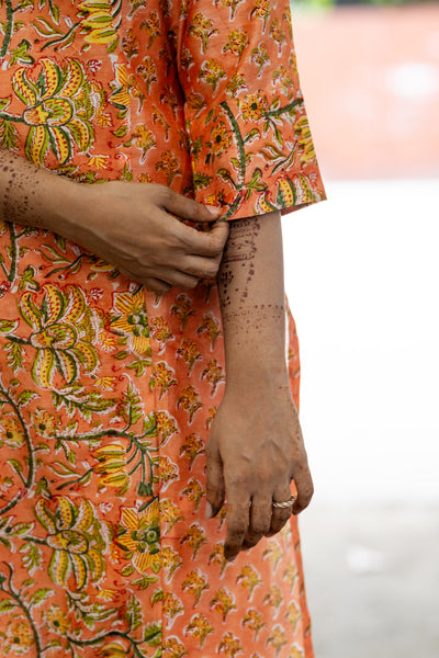 Pure Chanderi Silk In Orange Co-ord Set