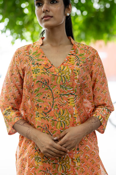 Pure Chanderi Silk In Orange Co-ord Set