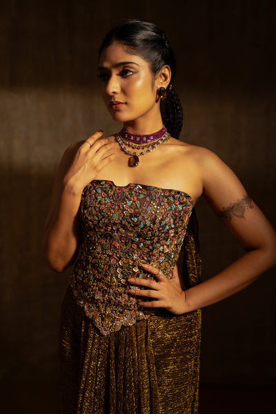Antique Bronze Corset & Drape Skirt