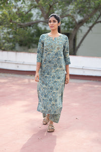 Pure Assam Silk In Muted Blue Co-ord Set