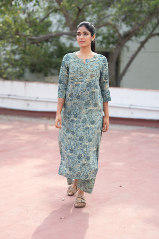 Pure Assam Silk In Muted Blue Co-ord Set