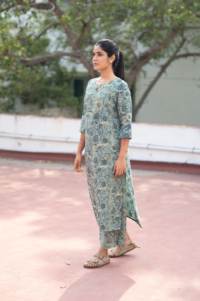 Pure Assam Silk In Muted Blue Co-ord Set