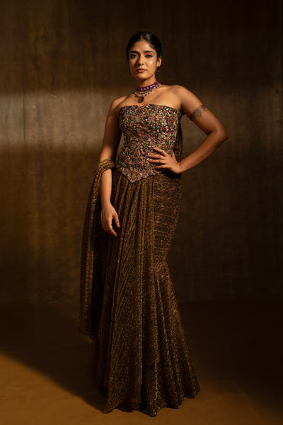 Antique Bronze Corset & Drape Skirt