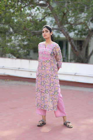 Pink Chanderi Silk With Floral Print Co-ord Set