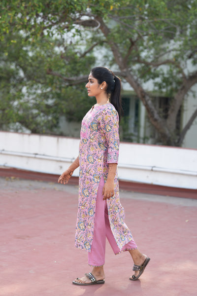 Pink Chanderi Silk With Floral Print Co-ord Set