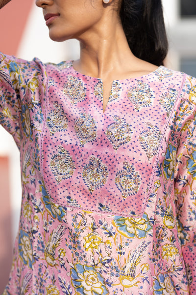 Pink Chanderi Silk With Floral Print Co-ord Set
