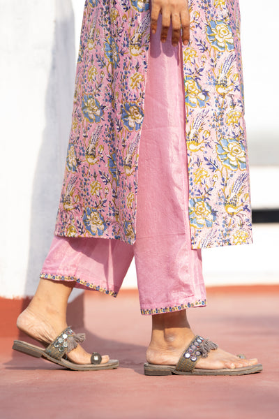 Pink Chanderi Silk With Floral Print Co-ord Set