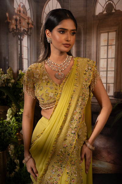 LIME YELLOW ORGANZA LEHENGA