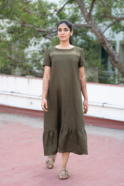 Army Green Linen Dress