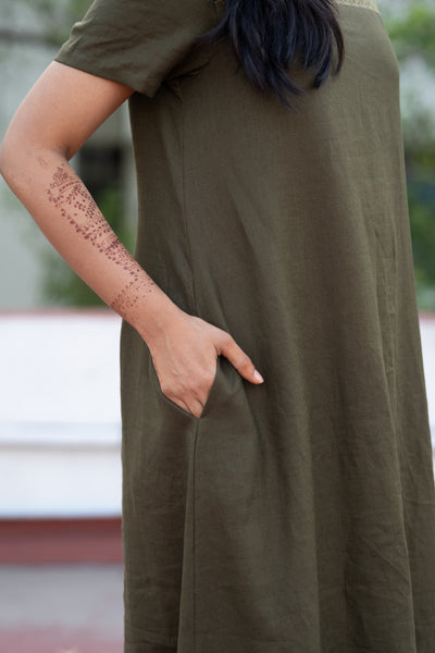 Army Green Linen Dress