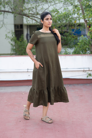 Army Green Linen Dress