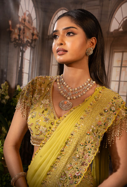 LIME YELLOW ORGANZA LEHENGA