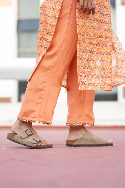 Pure Chanderi Silk In Sunset Orange Co-ord Set