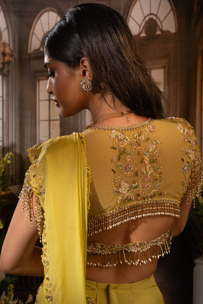 LIME YELLOW ORGANZA LEHENGA