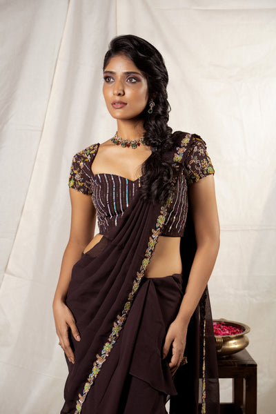 Brown- Draped Saree