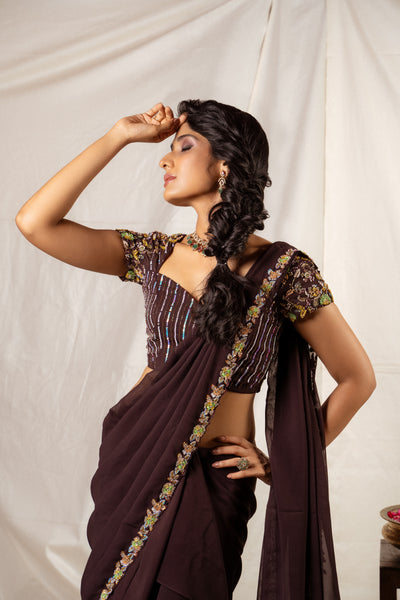 Brown- Draped Saree