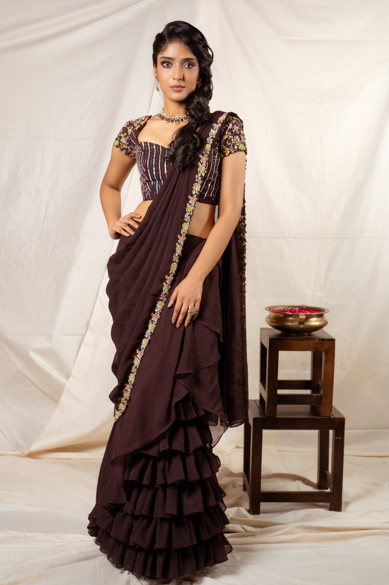 Brown- Draped Saree