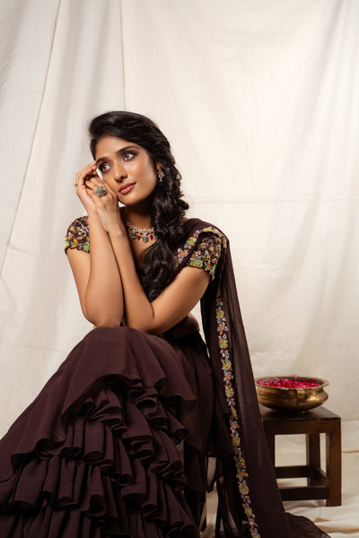 Brown- Draped Saree