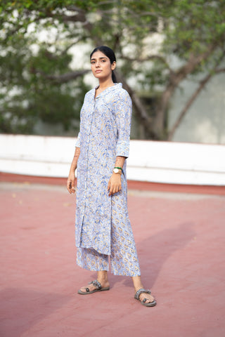 Pure Assam Silk In Ice Blue Co-ord set
