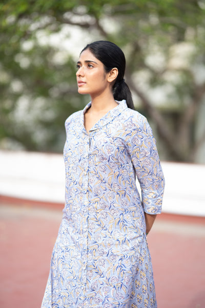 Pure Assam Silk In Ice Blue Co-ord set