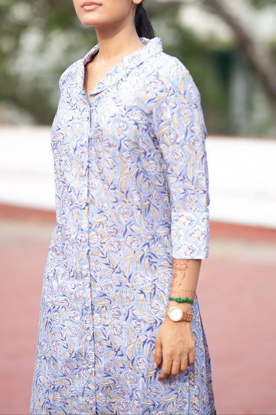 Pure Assam Silk In Ice Blue Co-ord set