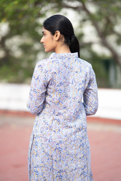 Pure Assam Silk In Ice Blue Co-ord set