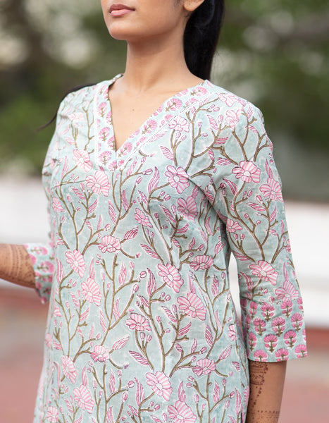 Pure Assam Silk In Turquoise Blue Co-ord Set