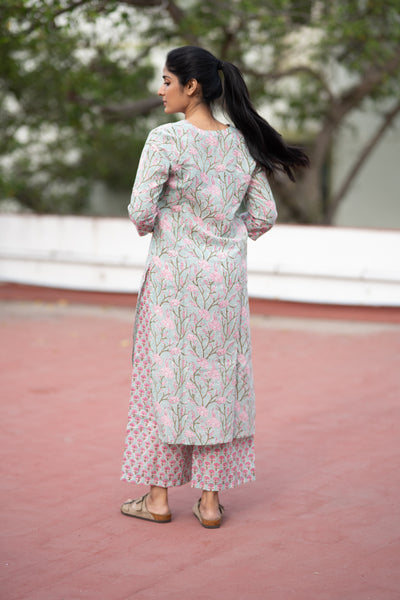 Pure Assam Silk In Turquoise Blue Co-ord Set