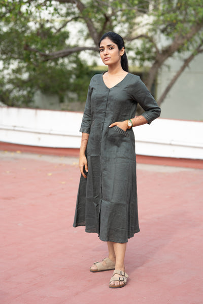 Olive Green Linen Dress