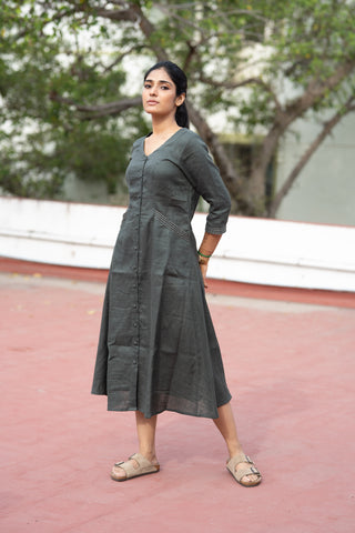 Olive Green Linen Dress