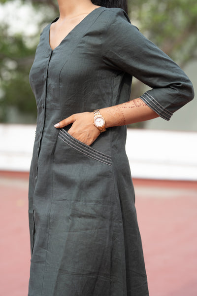 Olive Green Linen Dress