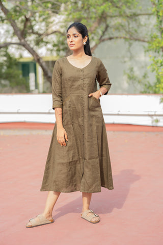 Olive Brown Linen Dress