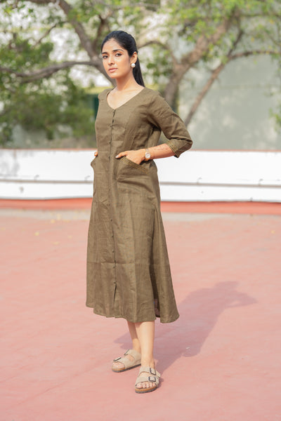 Olive Brown Linen Dress
