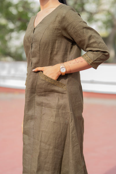 Olive Brown Linen Dress