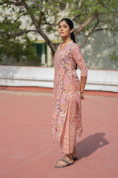 Pure Assam Silk In Peach Co-ord Set