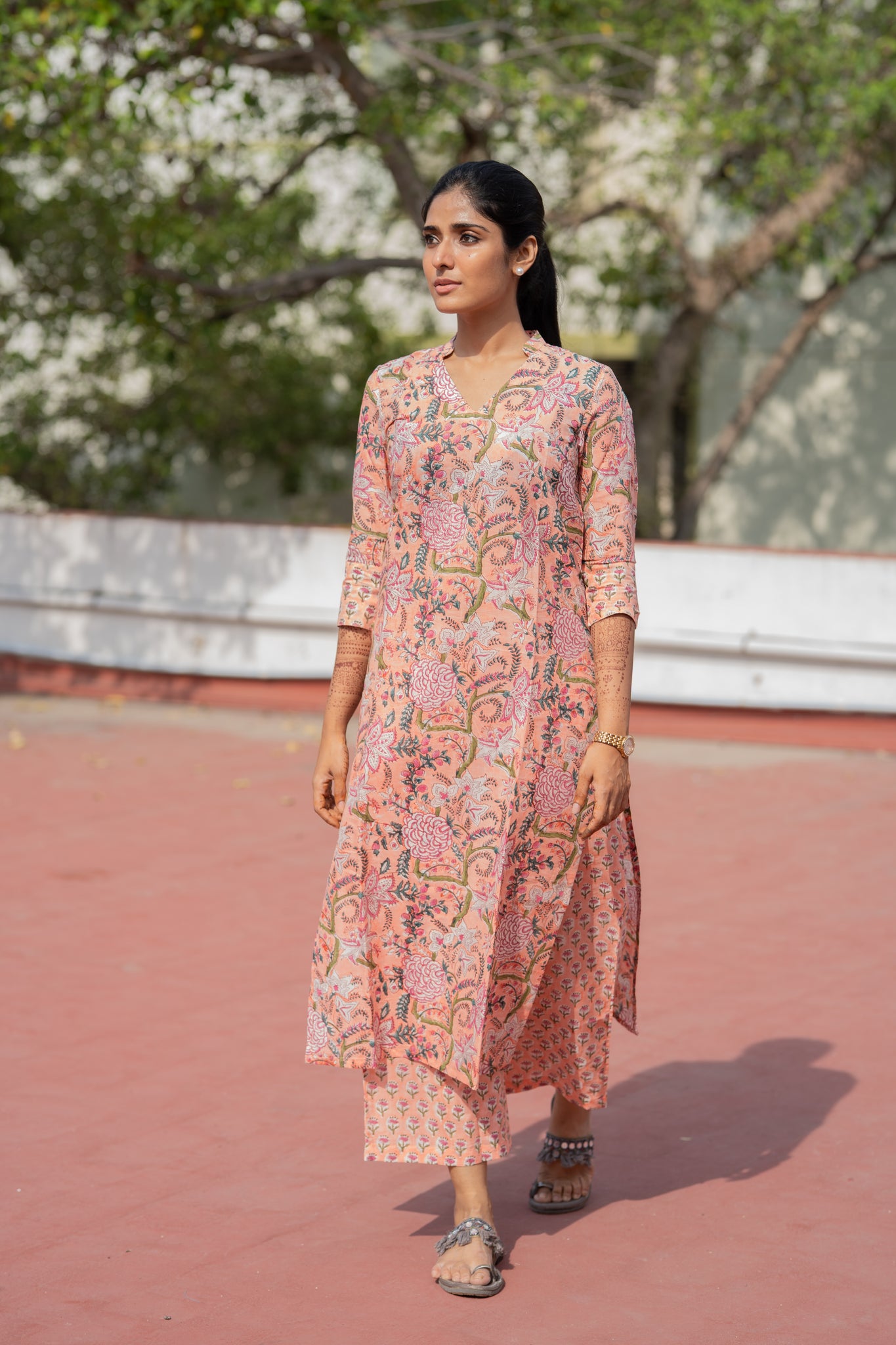 Pure Assam Silk In Peach Co-ord Set