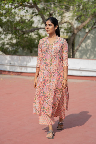Pure Assam Silk In Peach Co-ord Set
