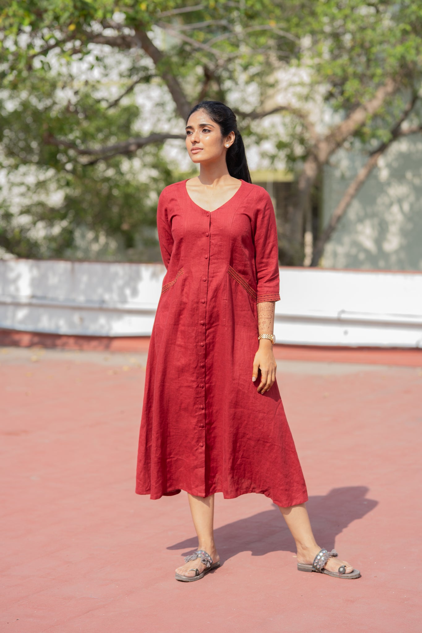 Red Linen Dress