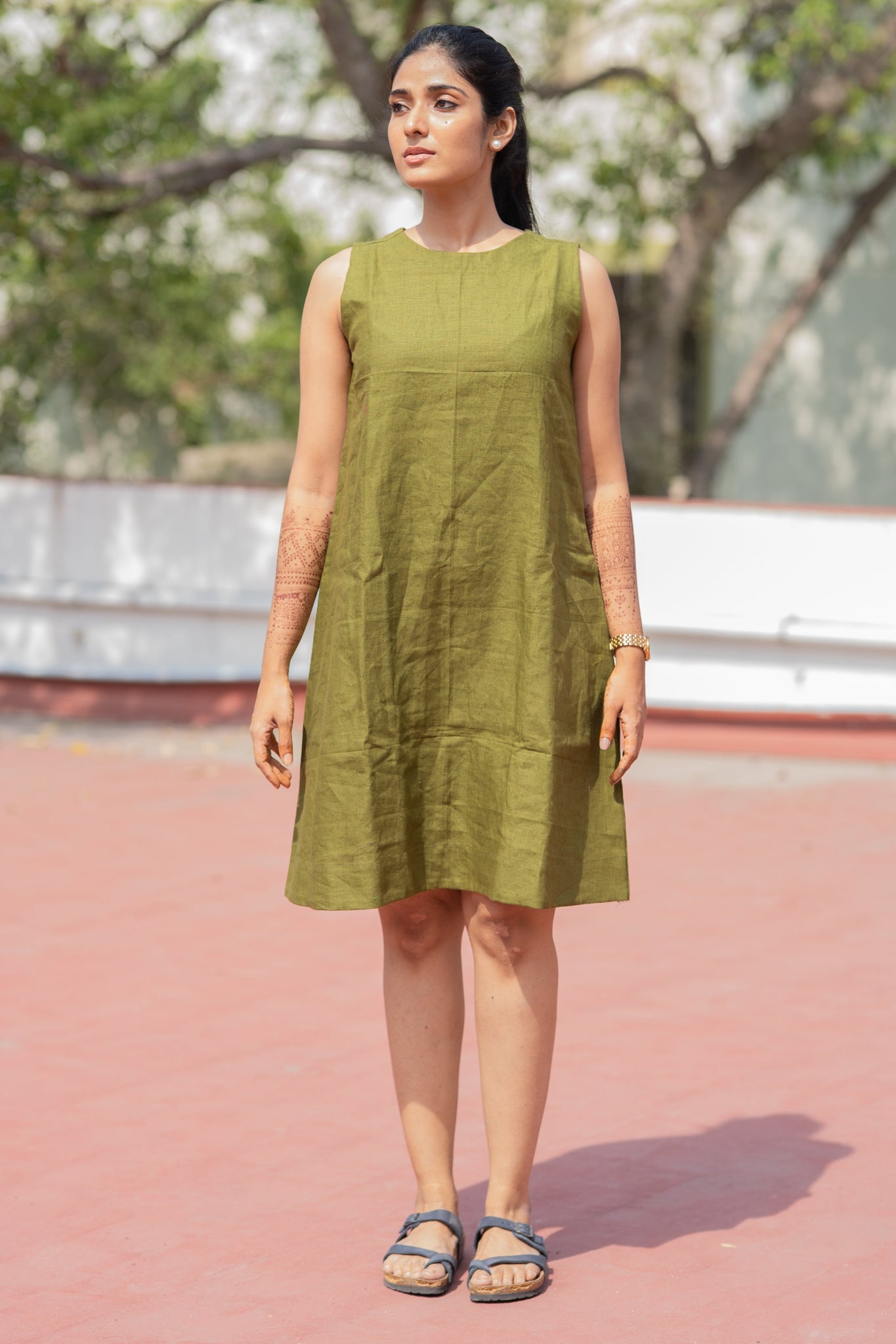 Pure Linen Green Dress