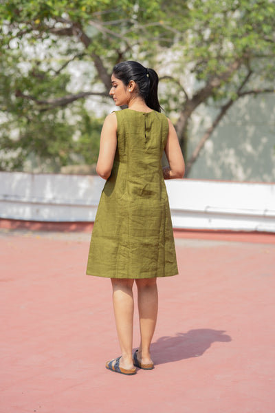 Pure Linen Green Dress