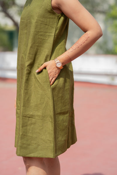 Pure Linen Green Dress