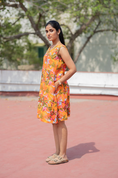 Pure Linen Orange Dress