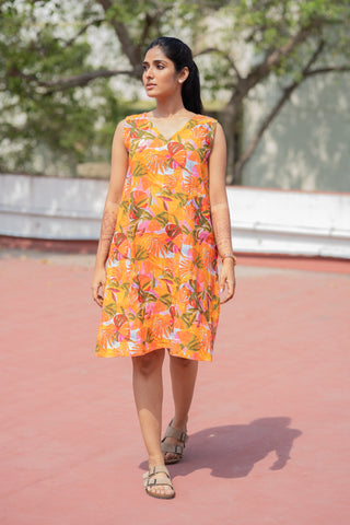 Pure Linen Orange Dress