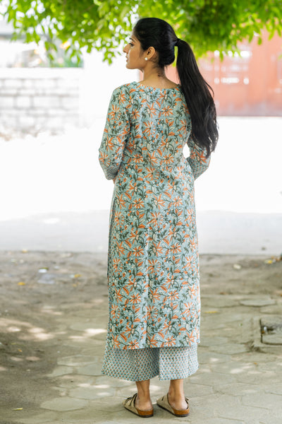 Pure Assam Silk In Blue Co-ord Set