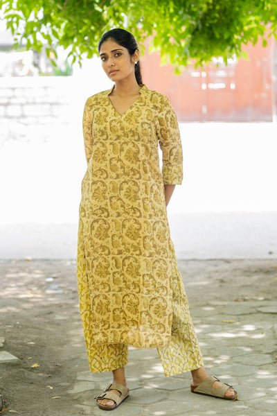 Mustard Yellow In Pure Assam Silk Co-ord Set