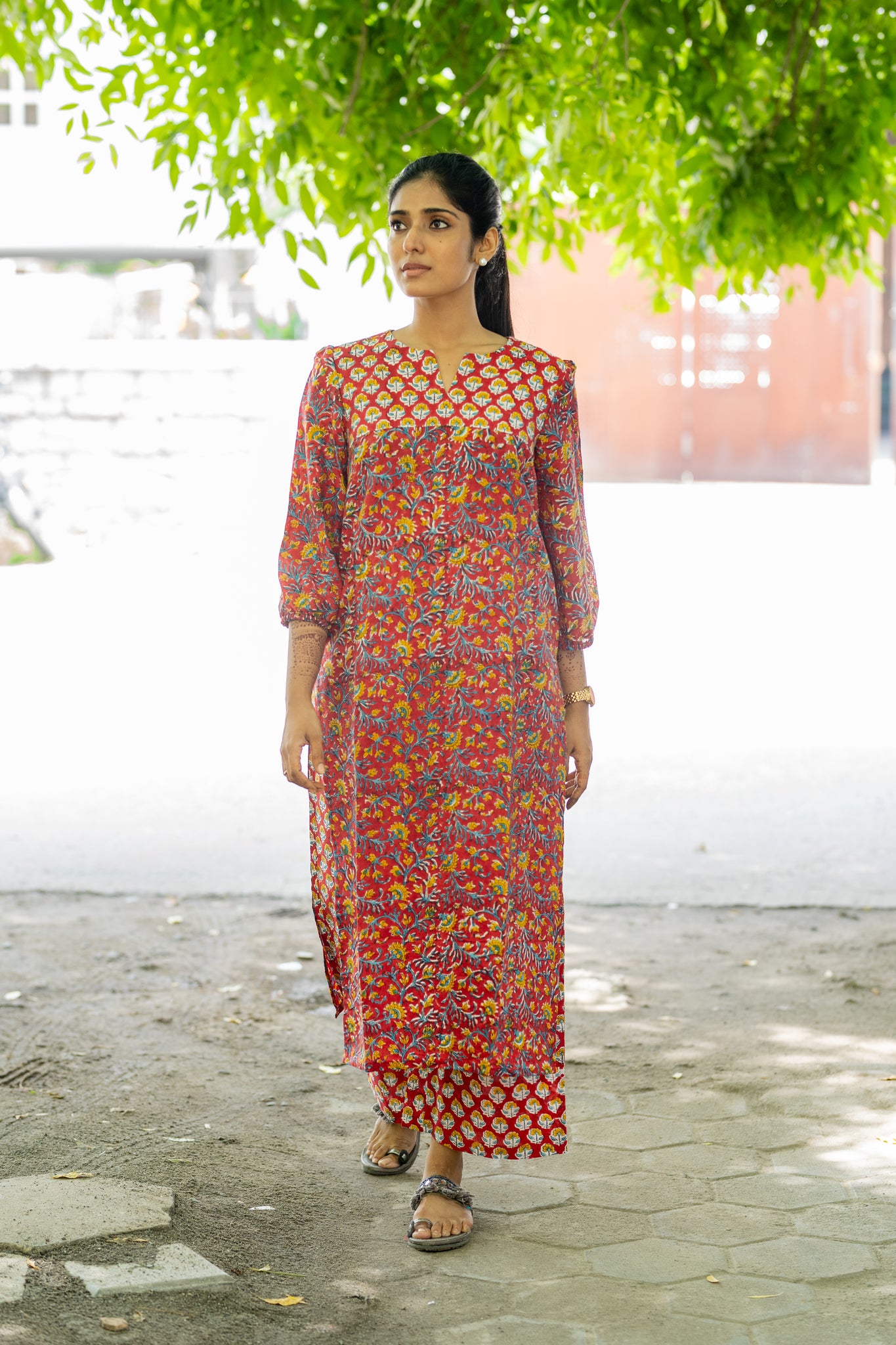 Red Co-ord Set In Pure Assam Silk