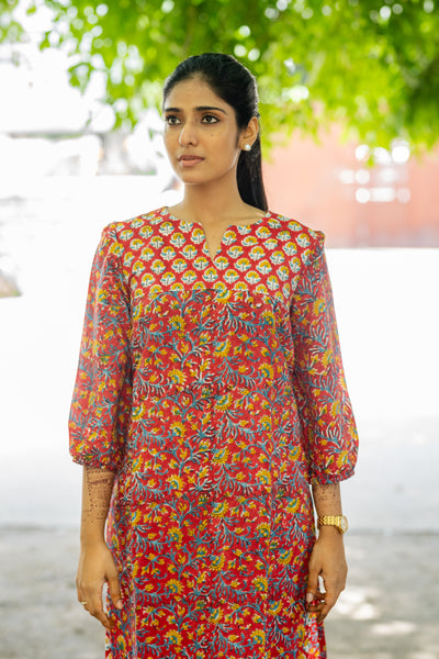 Red Co-ord Set In Pure Assam Silk