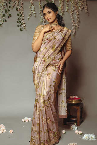 Floral Tissue Embroidered Saree