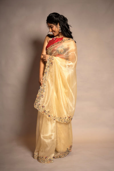 Golden Sheer Organza Saree