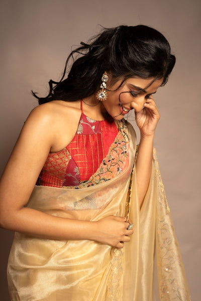 Golden Sheer Organza Saree